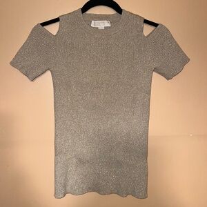 Ribbed Metallic Cold Shoulder Top